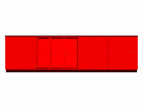 Meuble vinyles avec portes et tiroirs – rouge et noir